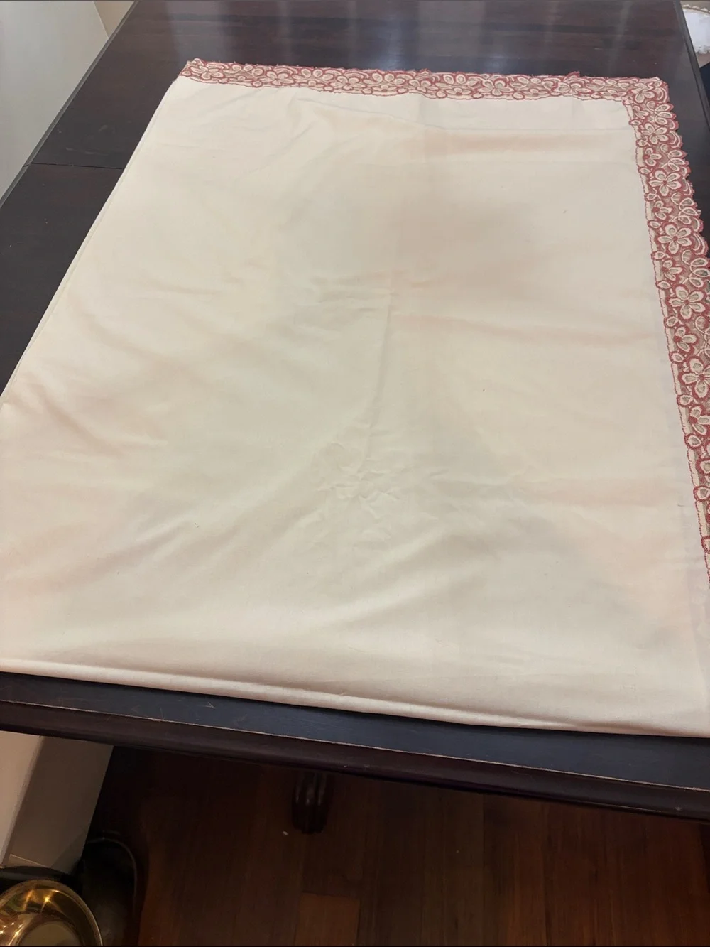 Lace Border Tan Tablecloth 86x65”